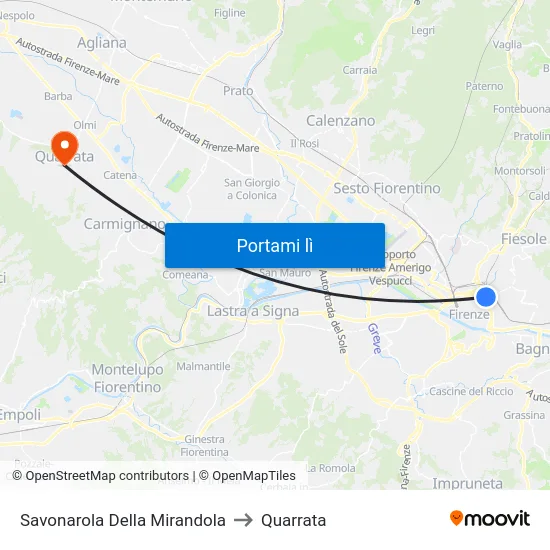 Savonarola Della Mirandola to Quarrata map