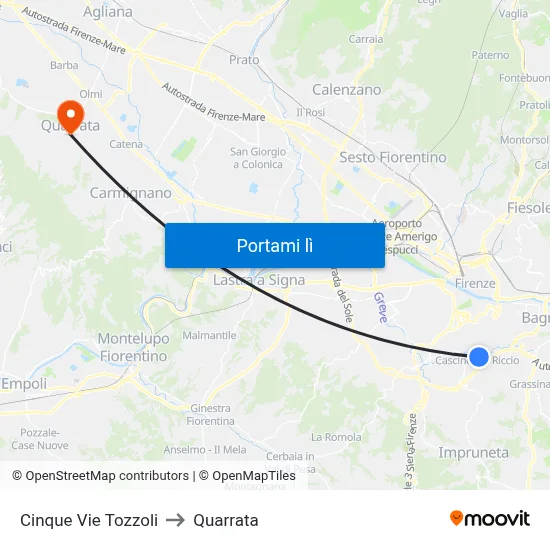 Cinque Vie Tozzoli to Quarrata map