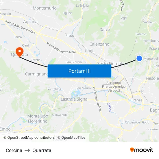 Cercina to Quarrata map