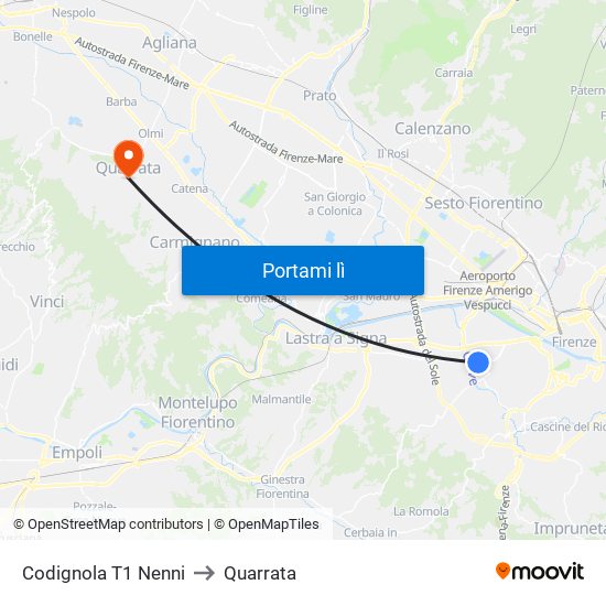 Codignola T1 Nenni to Quarrata map