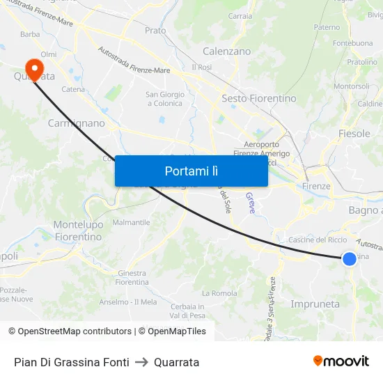 Pian Di Grassina Fonti to Quarrata map