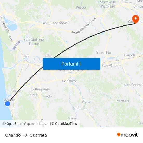 Orlando to Quarrata map