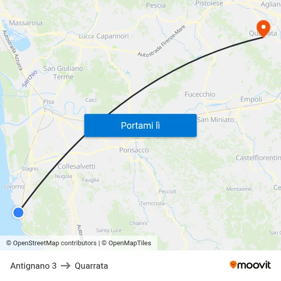 Antignano 3 to Quarrata map