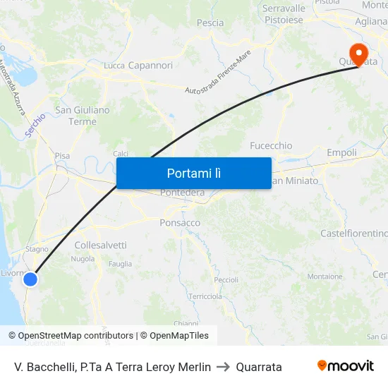 V. Bacchelli, P.Ta A Terra Leroy Merlin to Quarrata map