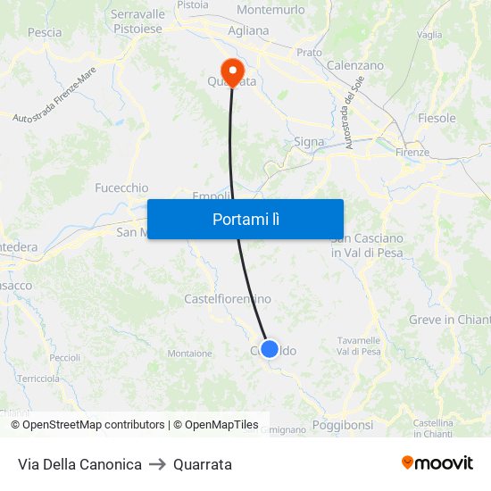 Via Della Canonica to Quarrata map
