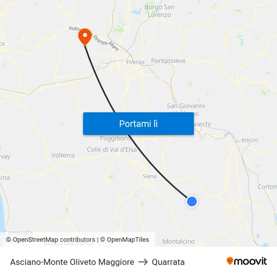 Asciano-Monte Oliveto Maggiore to Quarrata map