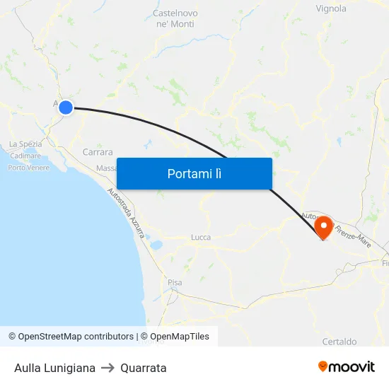 Aulla Lunigiana to Quarrata map