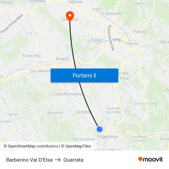 Barberino Val D'Elsa to Quarrata map
