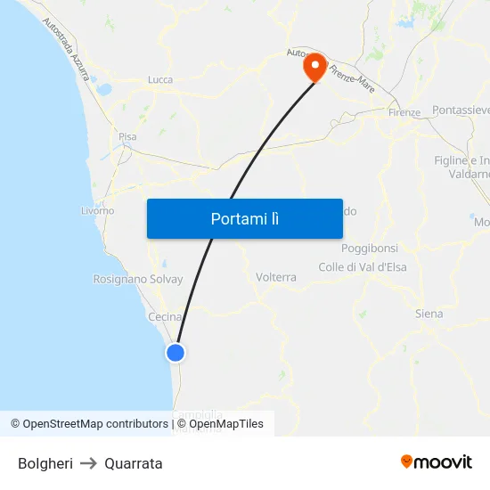 Bolgheri to Quarrata map