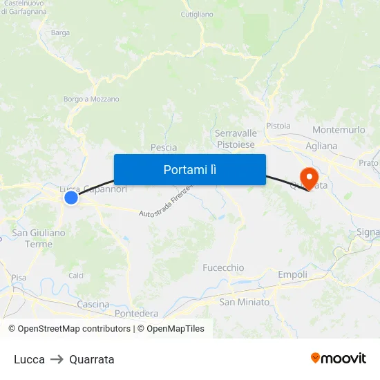 Lucca to Quarrata map