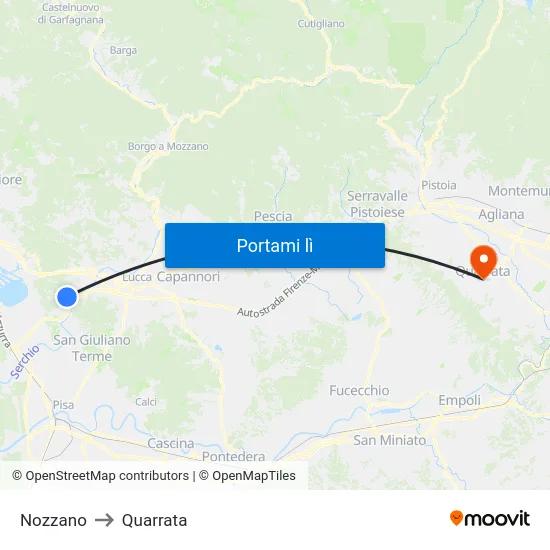 Nozzano to Quarrata map
