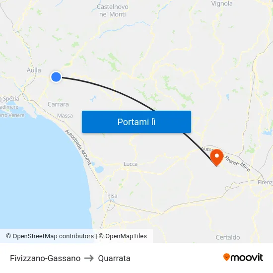 Fivizzano-Gassano to Quarrata map