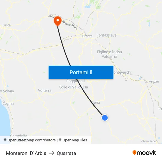 Monteroni D`Arbia to Quarrata map
