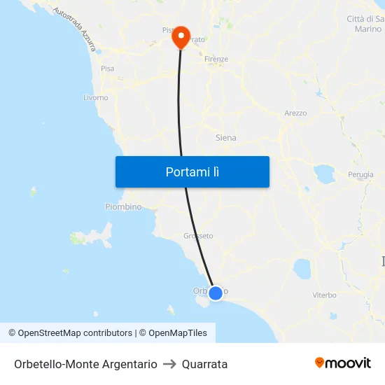 Orbetello-Monte Argentario to Quarrata map