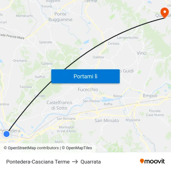 Pontedera-Casciana Terme to Quarrata map