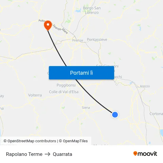 Rapolano Terme to Quarrata map