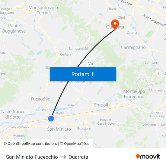 San Miniato-Fucecchio to Quarrata map