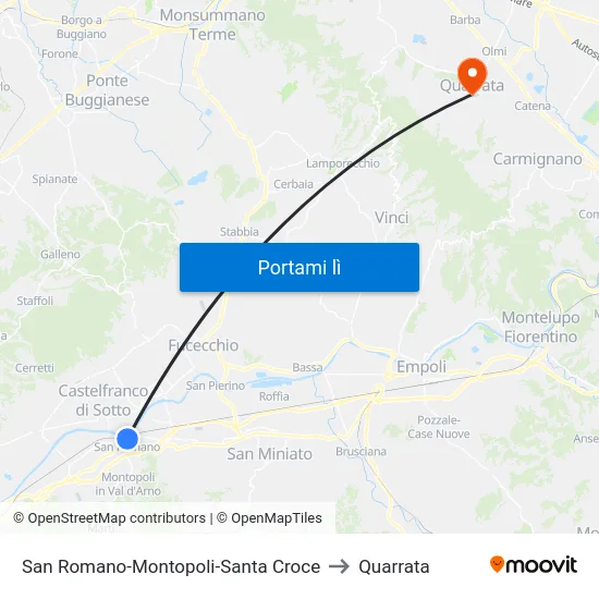San Romano-Montopoli-Santa Croce to Quarrata map