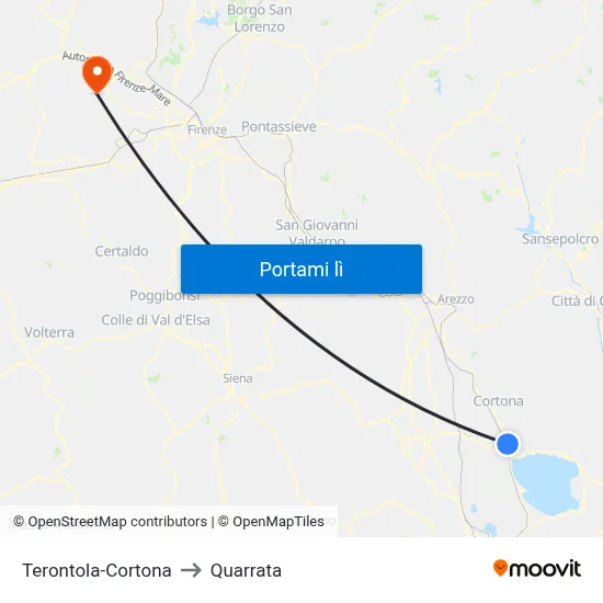 Terontola-Cortona to Quarrata map
