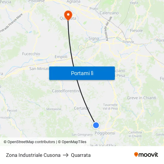 Zona Industriale Cusona to Quarrata map