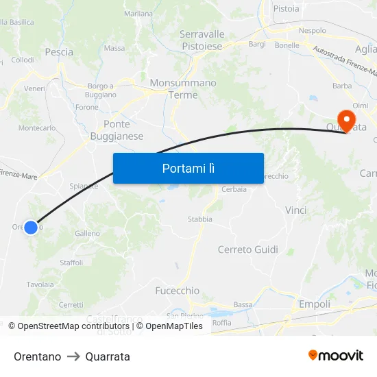 Orentano to Quarrata map