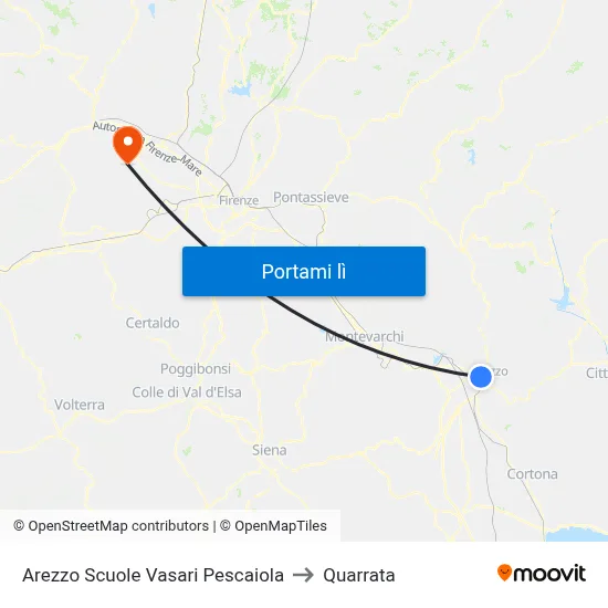 Arezzo Scuole Vasari Pescaiola to Quarrata map