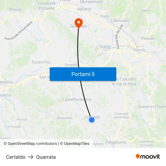 Certaldo to Quarrata map