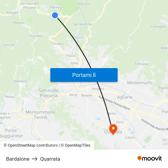 Bardalone to Quarrata map