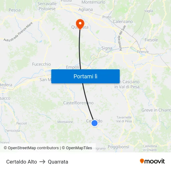 Certaldo Alto to Quarrata map