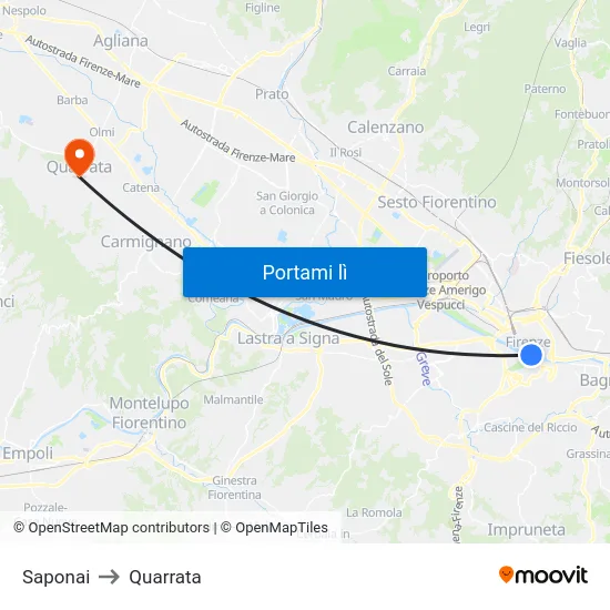 Saponai to Quarrata map