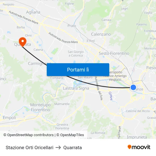 Stazione Orti Oricellari to Quarrata map