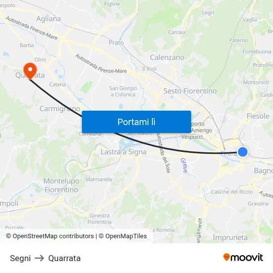 Segni to Quarrata map