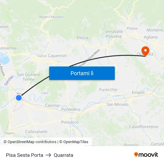 Pisa Sesta Porta to Quarrata map
