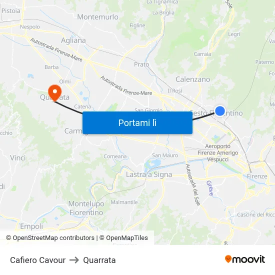 Cafiero Cavour to Quarrata map