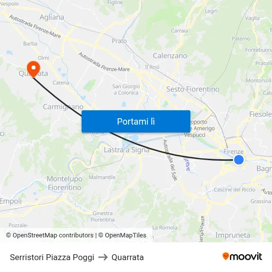 Serristori Piazza Poggi to Quarrata map