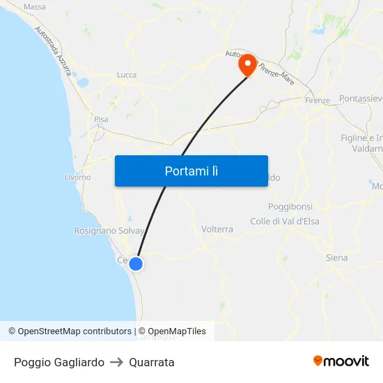 Poggio Gagliardo to Quarrata map