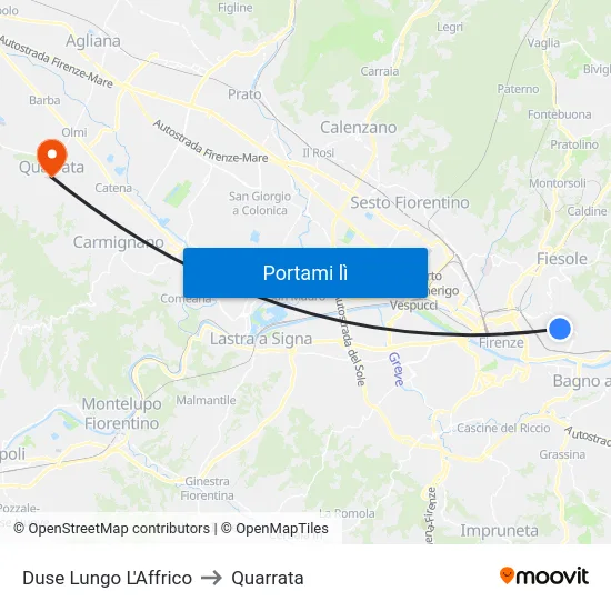 Duse Lungo L'Affrico to Quarrata map