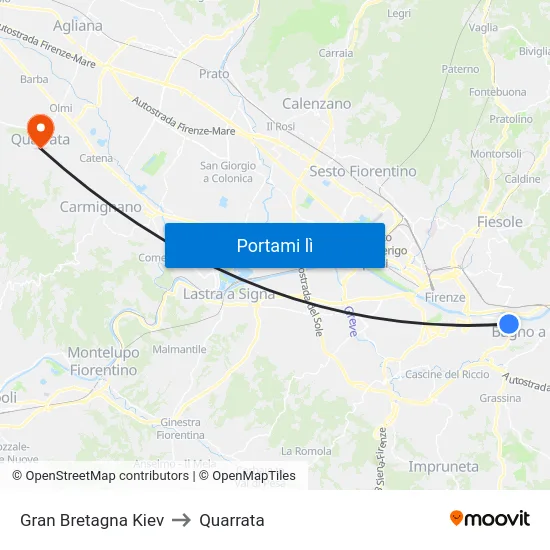 Gran Bretagna Kiev to Quarrata map