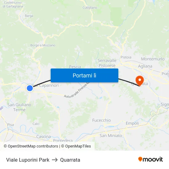 Viale Luporini Park to Quarrata map