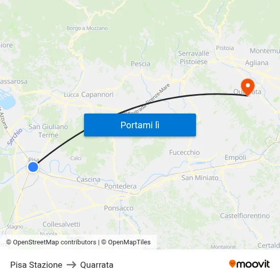 Pisa Stazione to Quarrata map