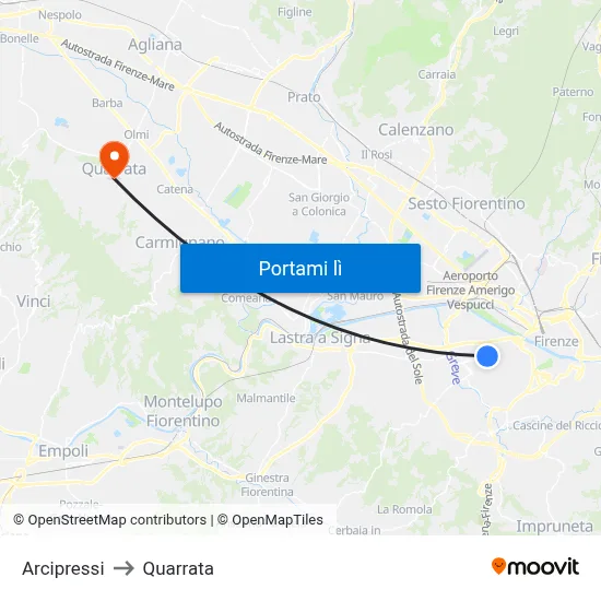 Arcipressi to Quarrata map