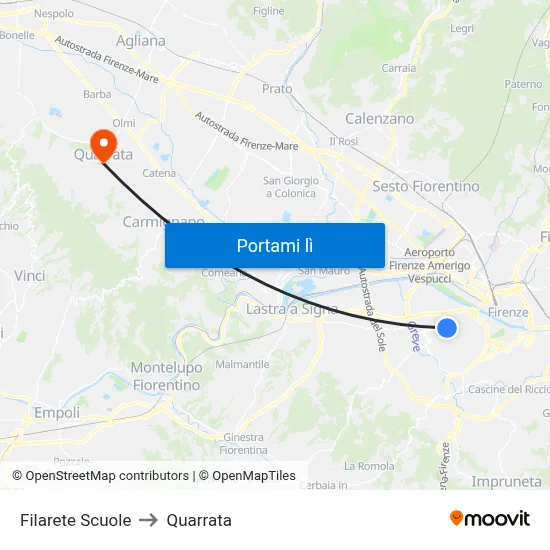 Filarete Scuole to Quarrata map