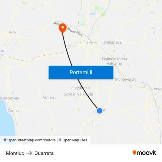 Montluc to Quarrata map