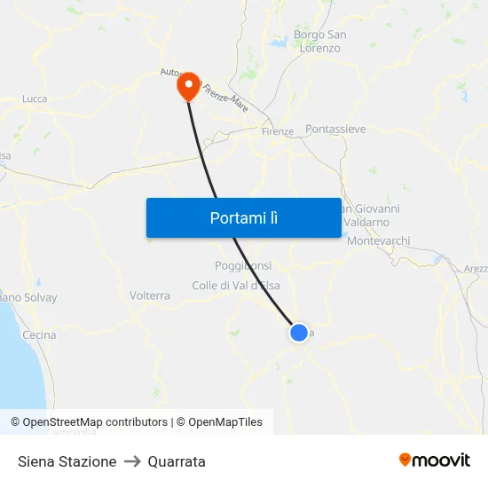 Siena Stazione to Quarrata map