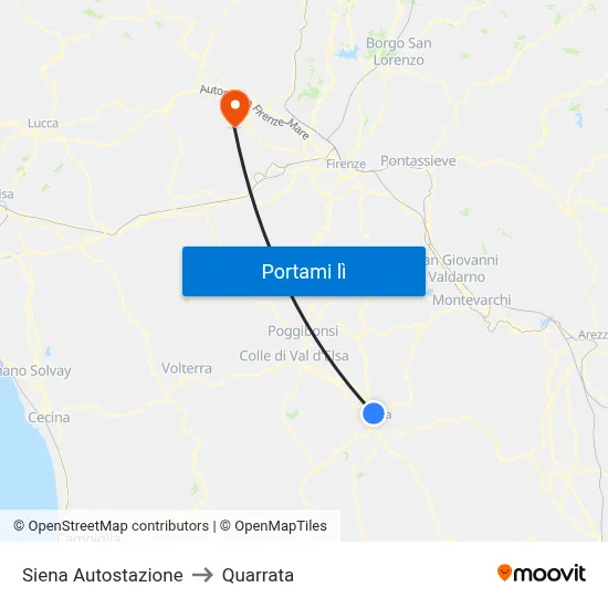 Siena Autostazione to Quarrata map