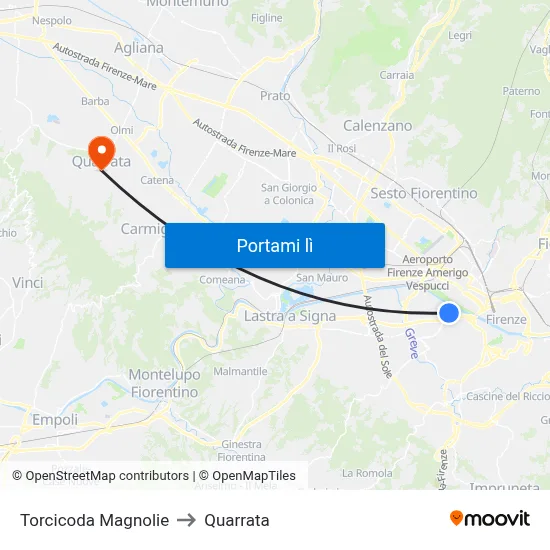 Torcicoda Magnolie to Quarrata map