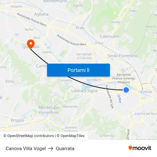 Canova Villa Vogel to Quarrata map