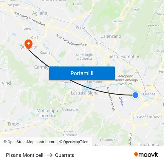 Pisana Monticelli to Quarrata map