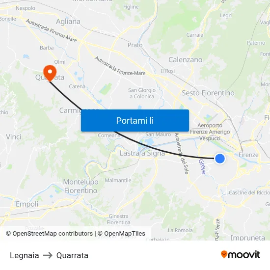 Legnaia to Quarrata map