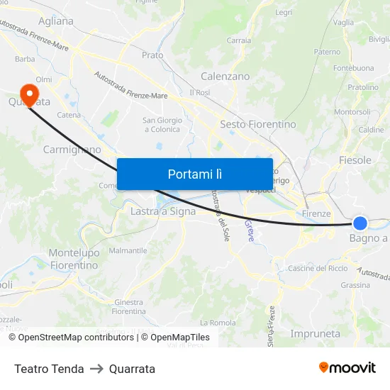 Teatro Tenda to Quarrata map